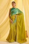 Buy_Sonal Pasrija_Green Silk Embroidered Sequin Halter Ombre Pre-draped Saree With Blouse _at_Aza_Fashions