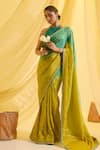 Sonal Pasrija_Green Silk Embroidered Sequin Halter Ombre Pre-draped Saree With Blouse _Online_at_Aza_Fashions