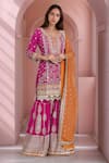 Buy_Samyukta Singhania_Pink Georgette Embroidered Sequin Mirrorwork Embellished Kurta Sharara Set _at_Aza_Fashions