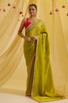 Buy_Sonal Pasrija_Green Silk Embroidered Bead Sweetheart Pre-draped Saree With Blouse _at_Aza_Fashions