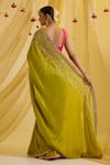 Shop_Sonal Pasrija_Green Silk Embroidered Bead Sweetheart Pre-draped Saree With Blouse _at_Aza_Fashions