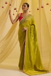 Sonal Pasrija_Green Silk Embroidered Bead Sweetheart Pre-draped Saree With Blouse _Online_at_Aza_Fashions