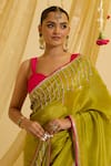 Buy_Sonal Pasrija_Green Silk Embroidered Bead Sweetheart Pre-draped Saree With Blouse _Online_at_Aza_Fashions