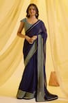 Buy_Sonal Pasrija_Blue Silk Embroidered Gota Round Pre-draped Saree With Blouse _at_Aza_Fashions