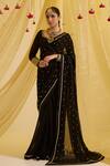 Buy_Sonal Pasrija_Black Silk Embroidered Floral Leaf Pre-draped Saree With Blouse _at_Aza_Fashions