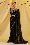 Sonal Pasrija_Black Silk Embroidered Floral Leaf Pre-draped Saree With Blouse _Online_at_Aza_Fashions