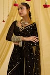 Buy_Sonal Pasrija_Black Silk Embroidered Floral Leaf Pre-draped Saree With Blouse _Online_at_Aza_Fashions