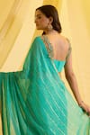 Shop_Sonal Pasrija_Blue Silk Embroidered Zari Sweetheart Pre-draped Saree With Blouse _at_Aza_Fashions