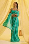 Sonal Pasrija_Blue Silk Embroidered Zari Sweetheart Pre-draped Saree With Blouse _Online_at_Aza_Fashions