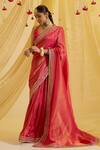 Buy_Sonal Pasrija_Fuchsia Silk Embroidered Zari V Neck Hem Pre-draped Saree With Blouse _at_Aza_Fashions