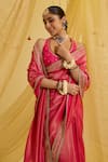 Sonal Pasrija_Fuchsia Silk Embroidered Zari V Neck Hem Pre-draped Saree With Blouse _Online_at_Aza_Fashions