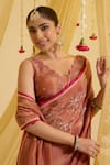 Shop_Sonal Pasrija_Brown Silk Tissue Embroidered Floral Placement Pre-draped Saree With Blouse _Online_at_Aza_Fashions