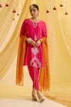 Buy_Sonal Pasrija_Fuchsia Silk Hand Embroidered Floral Round Anarkali Set _at_Aza_Fashions