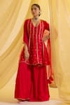 Buy_Sonal Pasrija_Red Silk Embroidered Blunt V Anarkali Sharara Set _at_Aza_Fashions