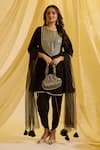 Buy_Sonal Pasrija_Black Silk Embroidered Tassel Round Yoke Anarkali Tulip Pant Set _at_Aza_Fashions