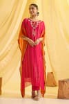 Buy_Sonal Pasrija_Fuchsia Lurex Embroidered Zari Round Kaftan With Pant _at_Aza_Fashions