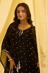 Buy_Sonal Pasrija_Black Silk Hand Embroidered Tassel Round Kaftan With Pant _Online_at_Aza_Fashions