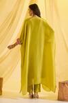 Shop_Sonal Pasrija_Green Silk Tissue Hand Embroidered V Neck Contrast Kaftan With Pant _at_Aza_Fashions