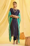 Buy_Sonal Pasrija_Blue Lurex Embroidered Zari Keyhole Ombre Striped Kaftan Pant Set _Online_at_Aza_Fashions