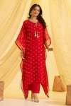 Buy_Sonal Pasrija_Red Silk Embroidered Sequin Round Butti Kaftan Pant Set _at_Aza_Fashions