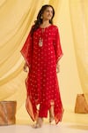 Sonal Pasrija_Red Silk Embroidered Sequin Round Butti Kaftan Pant Set _Online_at_Aza_Fashions