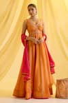 Buy_Sonal Pasrija_Orange Silk Tissue Embroidered Sequin Leaf Anarkali With Dupatta _at_Aza_Fashions