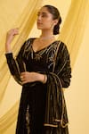 Buy_Sonal Pasrija_Black Georgette Embroidered Sequin V-neck Floral Vine Anarkali With Dupatta _Online_at_Aza_Fashions