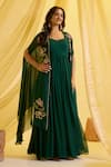 Buy_Sonal Pasrija_Green Georgette Embroidered Sequin Cape Open Floral With Anarkali _at_Aza_Fashions