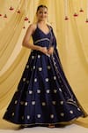 Buy_Sonal Pasrija_Blue Silk Embroidered Sequin Halter Neck Lotus Anarkali With Dupatta _at_Aza_Fashions