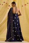 Shop_Sonal Pasrija_Blue Silk Embroidered Sequin Halter Neck Lotus Anarkali With Dupatta _at_Aza_Fashions