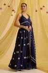 Sonal Pasrija_Blue Silk Embroidered Sequin Halter Neck Lotus Anarkali With Dupatta _Online_at_Aza_Fashions