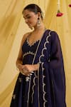 Buy_Sonal Pasrija_Blue Silk Embroidered Sequin Halter Neck Lotus Anarkali With Dupatta _Online_at_Aza_Fashions