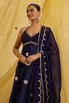 Shop_Sonal Pasrija_Blue Silk Embroidered Sequin Halter Neck Lotus Anarkali With Dupatta _Online_at_Aza_Fashions