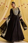 Buy_Sonal Pasrija_Black Silk Embroidered Sequin Round Blossom Anarkali With Dupatta _at_Aza_Fashions