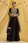 Sonal Pasrija_Black Silk Embroidered Sequin Round Blossom Anarkali With Dupatta _Online_at_Aza_Fashions