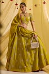 Sonal Pasrija_Green Silk Tissue Embroidered Sequin Sweetheart Floral Butti Zari Lehenga Set _Online_at_Aza_Fashions