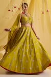 Shop_Sonal Pasrija_Green Silk Tissue Embroidered Sequin Sweetheart Floral Butti Zari Lehenga Set _Online_at_Aza_Fashions