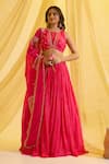 Buy_Sonal Pasrija_Fuchsia Silk Embroidered Sequin Round Striped Lehenga Set With Zari Blouse _at_Aza_Fashions