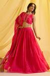 Sonal Pasrija_Fuchsia Silk Embroidered Sequin Round Striped Lehenga Set With Zari Blouse _Online_at_Aza_Fashions