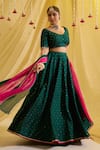 Sonal Pasrija_Green Silk Embroidered Sequin Sweetheart Floral Scatter Lehenga Set _Online_at_Aza_Fashions