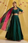 Shop_Sonal Pasrija_Green Silk Embroidered Sequin Sweetheart Floral Scatter Lehenga Set _Online_at_Aza_Fashions