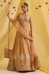 Buy_Sonal Pasrija_Beige Silk Tissue Embroidered Sequin Leaf Lotus Zari Lehenga Set _at_Aza_Fashions