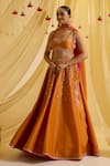 Buy_Sonal Pasrija_Orange Silk Tissue Embroidered Sequin Sweetheart Vine Lehenga Set _at_Aza_Fashions