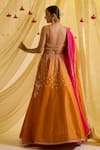 Shop_Sonal Pasrija_Orange Silk Tissue Embroidered Sequin Sweetheart Vine Lehenga Set _at_Aza_Fashions