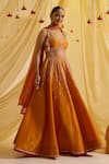 Sonal Pasrija_Orange Silk Tissue Embroidered Sequin Sweetheart Vine Lehenga Set _Online_at_Aza_Fashions