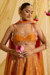 Buy_Sonal Pasrija_Orange Silk Tissue Embroidered Sequin Sweetheart Vine Lehenga Set _Online_at_Aza_Fashions