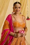 Shop_Sonal Pasrija_Orange Silk Tissue Embroidered Sequin Sweetheart Vine Lehenga Set _Online_at_Aza_Fashions