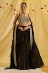 Buy_Sonal Pasrija_Black Silk Embroidered Sequin Sweetheart Striped Lehenga Set With Blouse _at_Aza_Fashions