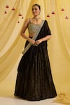 Sonal Pasrija_Black Silk Embroidered Sequin Sweetheart Striped Lehenga Set With Blouse _Online_at_Aza_Fashions