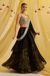 Buy_Sonal Pasrija_Black Silk Embroidered Sequin Sweetheart Striped Lehenga Set With Blouse _Online_at_Aza_Fashions